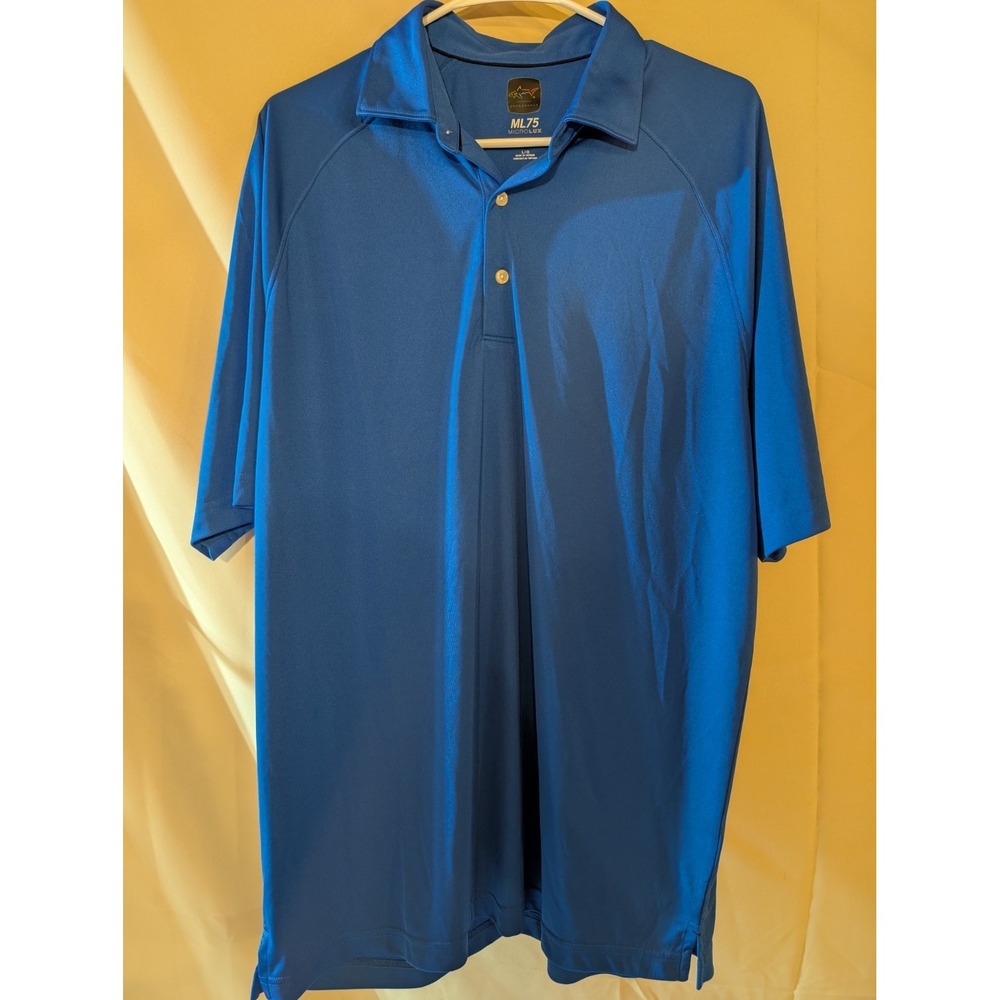 GREG NORMAN ML75 Microlux Blue Golf Polo Shirt Size L Short Sleeve Lightweight - Picture 1 of 3
